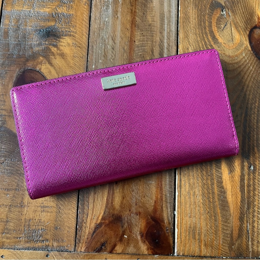 Kate Spade Laurel Way Stacy Saffiano Leather Wallet Bajarose Pink Metallic
